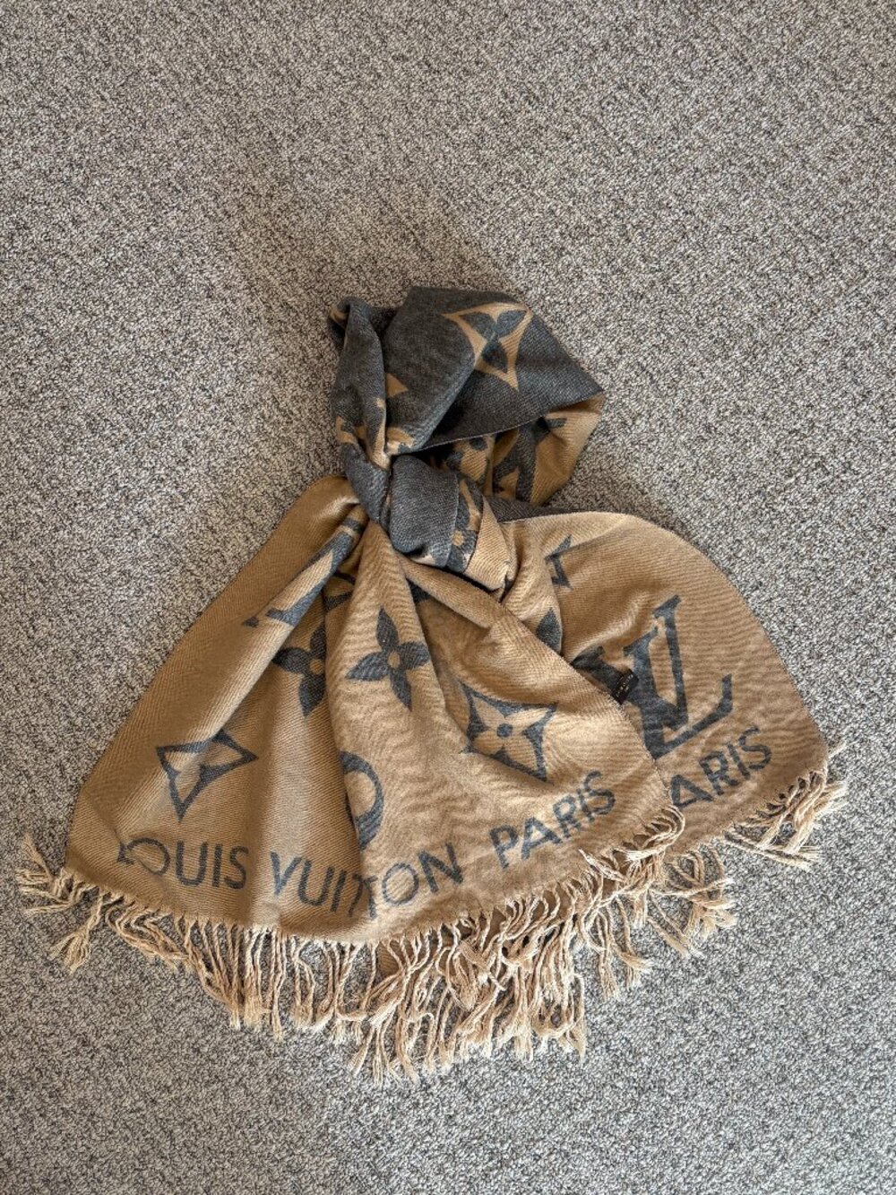 LV Louis Vuitton Paris Cashmere Silk Logomania Scarf Wrap